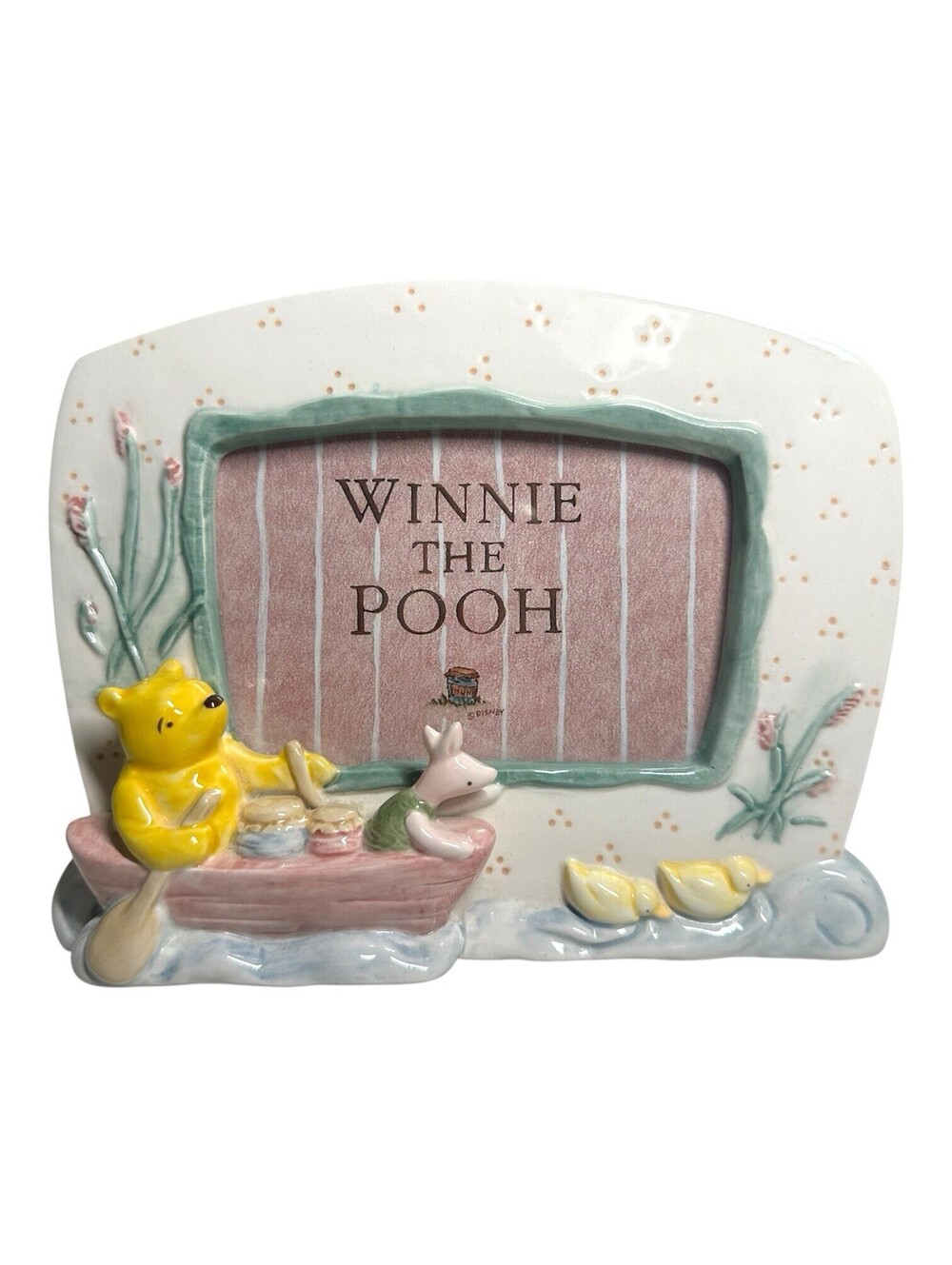 Vintage Disney Winnie The Pooh Ceramic Frame Pooh & Piglet In Boat Cottagecore